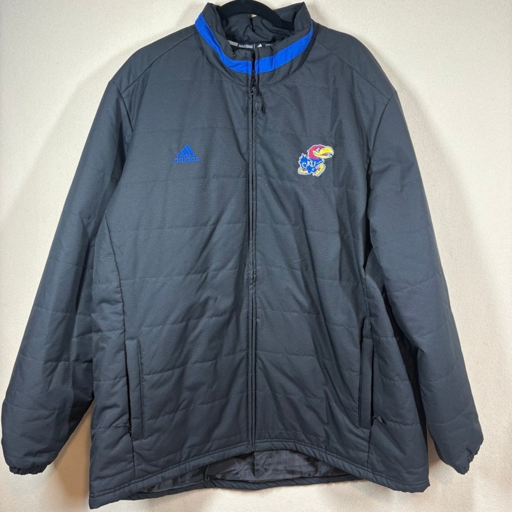 Adidas Climaproof NCAA‎ Kansas Jayhawks Jacket Mens 2XL Black Full Zip Quilted